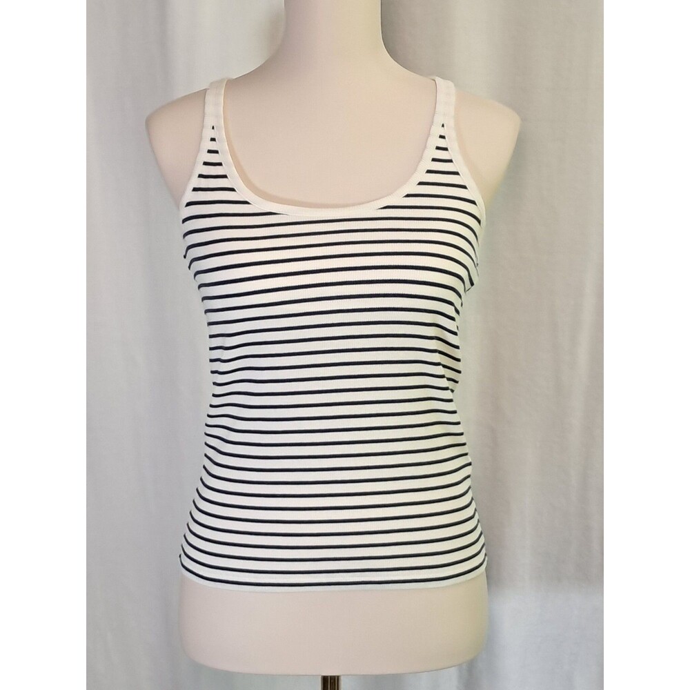 J.Crew Ribbed Knit Racerback Tank Top Shelf Bra Navy Ivory PLS READ Size M NWT